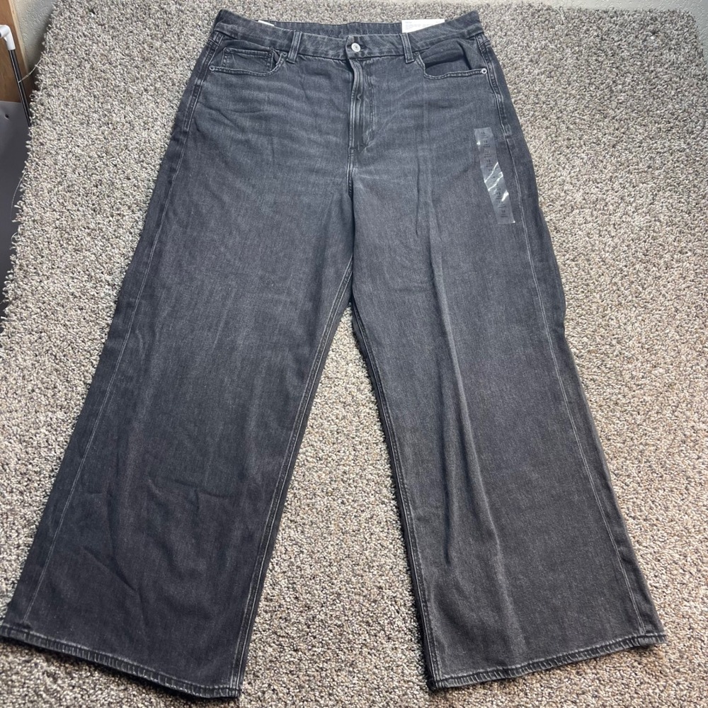 American Eagle Curvy Super High Rise Baggy Wide Leg Women's 18 Jeans Black Denim
